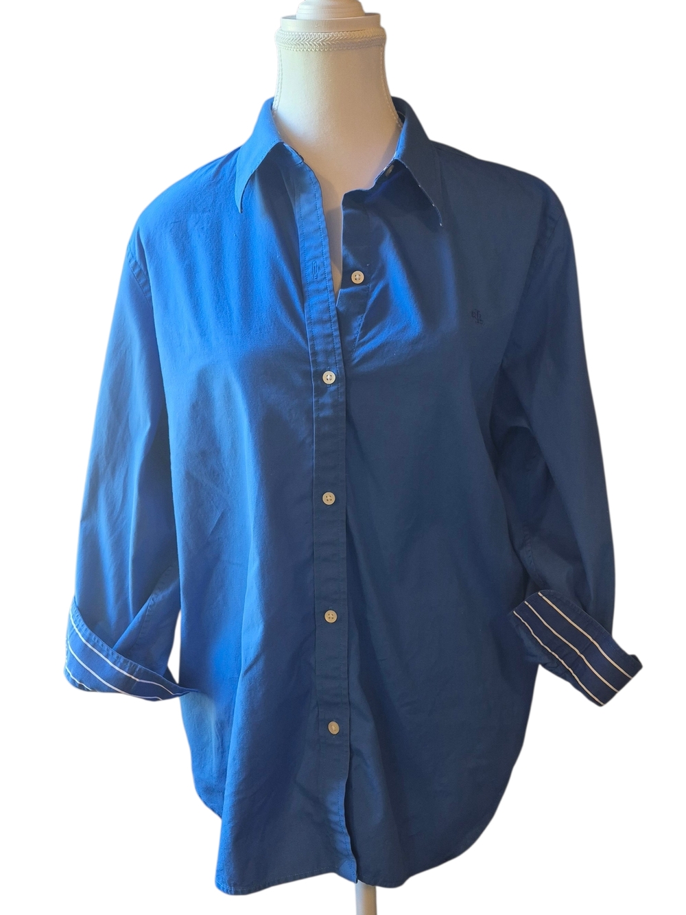 Ralph Lauren Blue Button-Down Women’s Shirt 3/4 Length Sleeve